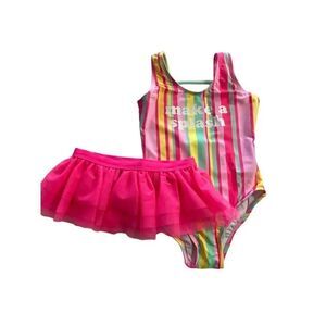PINK FLAMINGO Size 5 Little Girls Striped Tutu Skirt Swimsuit